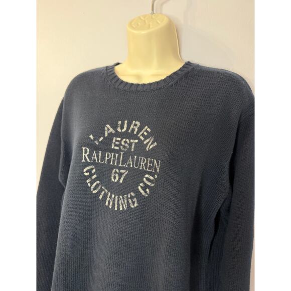 Lauren Ralph Lauren Vintage Womens Blue Est 67 Logo Knit Sweater Sz S - Picture 5 of 9